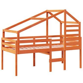 Hoogslaper met dak massief grenenhout wasbruin 75x190 cm 3
