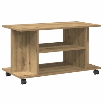 Tv-meubel met wieltjes 80x40x45cm bewerkt hout artisanaal eiken 2