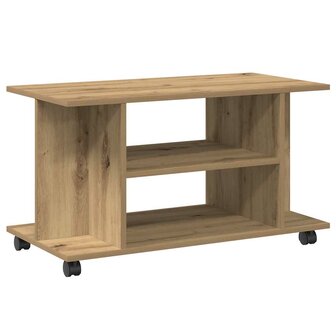 Tv-meubel met wieltjes 80x40x45cm bewerkt hout artisanaal eiken 6