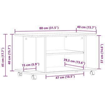 Tv-meubel met wieltjes 80x40x45cm bewerkt hout artisanaal eiken 9