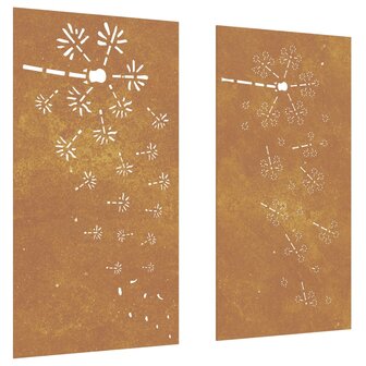 Wanddecoratie tuin 2 st bloemenontwerp 105x55 cm cortenstaal 2