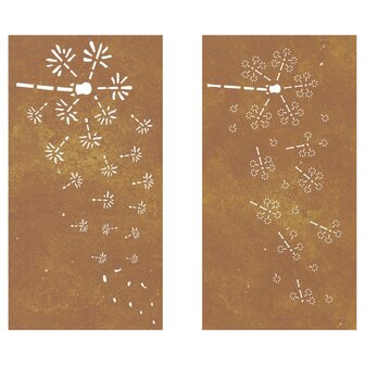 Wanddecoratie tuin 2 st bloemenontwerp 105x55 cm cortenstaal 4