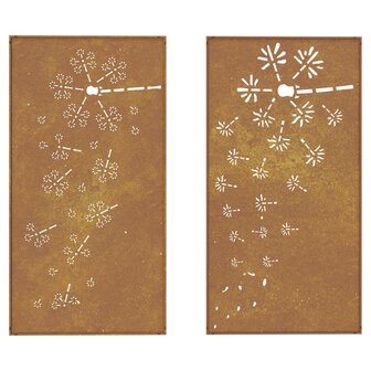 Wanddecoratie tuin 2 st bloemenontwerp 105x55 cm cortenstaal 5