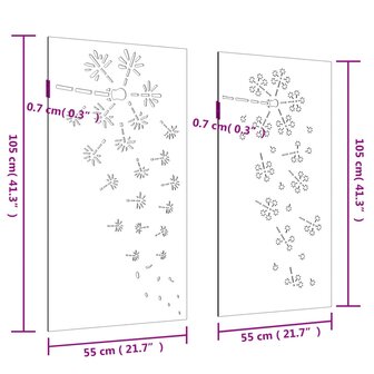 Wanddecoratie tuin 2 st bloemenontwerp 105x55 cm cortenstaal 8