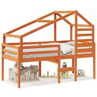 Hoogslaper met bedhuis massief grenenhout wasbruin 80x200 cm 2