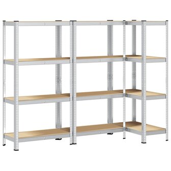 Opbergrekken 4-laags 3 st staal en bewerkt hout zilverkleurig 2
