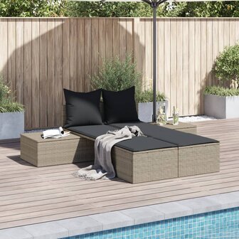 Ligbed 2-persoons met kussens poly rattan lichtgrijs 1