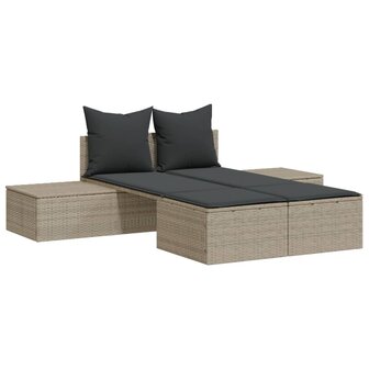 Ligbed 2-persoons met kussens poly rattan lichtgrijs 2