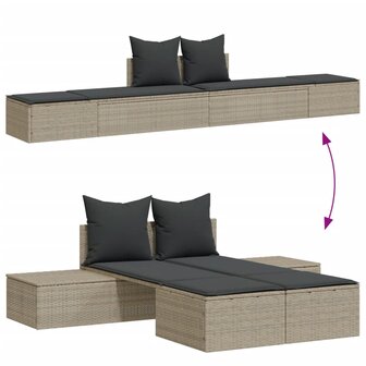 Ligbed 2-persoons met kussens poly rattan lichtgrijs 3