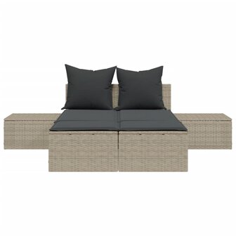 Ligbed 2-persoons met kussens poly rattan lichtgrijs 4
