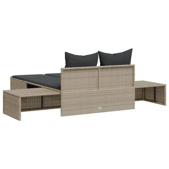 Ligbed 2-persoons met kussens poly rattan lichtgrijs 6