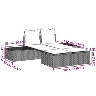 Ligbed 2-persoons met kussens poly rattan lichtgrijs 8