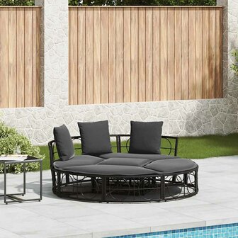 Loungebed voor buiten zonder luifel poly rattan zwart 1
