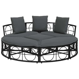 Loungebed voor buiten zonder luifel poly rattan zwart 6