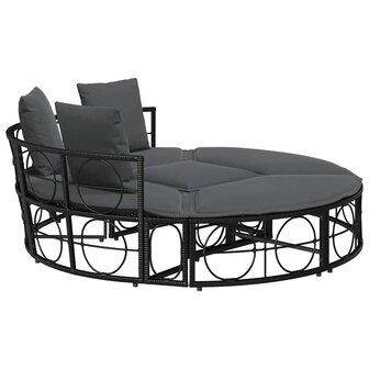 Loungebed voor buiten zonder luifel poly rattan zwart 7