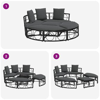 Loungebed voor buiten zonder luifel poly rattan zwart 9