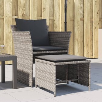 Tuinstoel met voetenbank poly rattan grijs 1