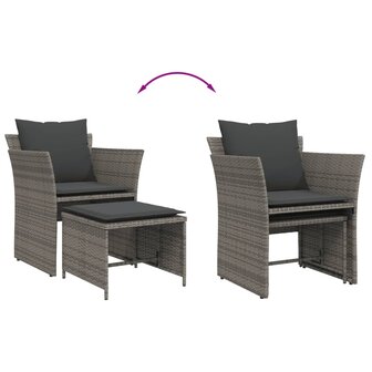 Tuinstoel met voetenbank poly rattan grijs 8