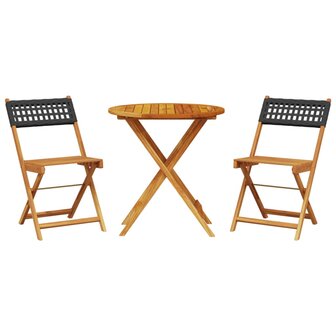 3-delige Bistroset poly rattan en massief hout zwart 2