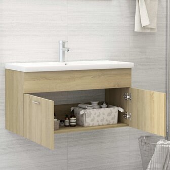 Wastafelkast 90x38,5x46 cm bewerkt hout sonoma eikenkleurig 3