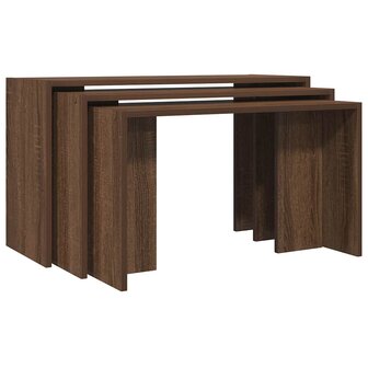 3-delige Tafeltjesset bewerkt hout bruin eikenkleur 2