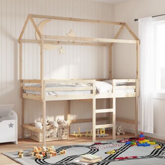 Halfhoogslaper met ladder en bedhuis grenenhout 90x190 cm 1