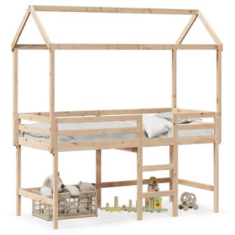 Halfhoogslaper met ladder en bedhuis grenenhout 90x190 cm 2