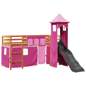 Kinderhoogslaper met toren 80x200 cm massief grenenhout roze 2