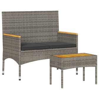 Tuinbank 2-zits met kussens en tafel poly rattan grijs 2