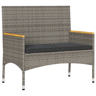 Tuinbank 2-zits met kussens en tafel poly rattan grijs 4