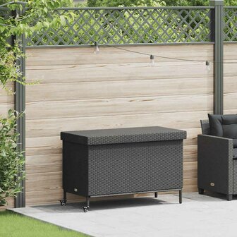 Tuinbox met wielen 110x55x73 cm poly rattan zwart 1