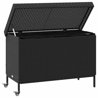 Tuinbox met wielen 110x55x73 cm poly rattan zwart 4