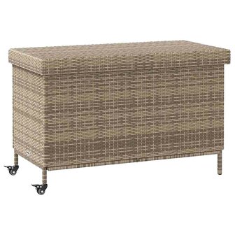Tuinbox met wielen 110x55x73 cm poly rattan grijs 2