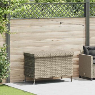 Tuinbox met wielen 110x55x73 cm poly rattan lichtgrijs 1