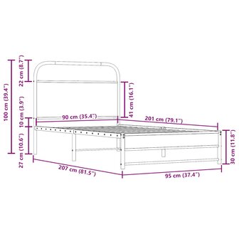 Bedframe zonder matras bewerkt hout gerookt eiken 90x200 cm 9