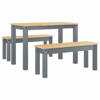 3-delige Eetset Panama massief grenenhout grijs 2