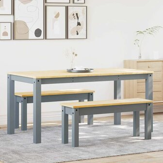 3-delige Eetset Panama massief grenenhout grijs 1