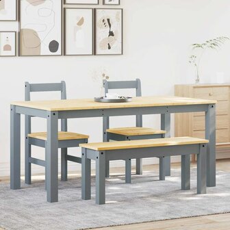 4-delige Eetset Panama massief grenenhout grijs 1