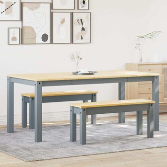 3-delige Eetset Panama massief grenenhout grijs 1