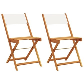 Bistrostoelen 2 st massief acaciahout en stof cr&egrave;mewit 2