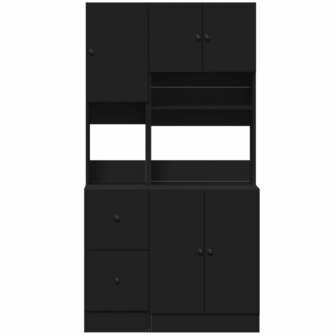 Keukenkast 95x50x180 cm bewerkt hout zwart 4
