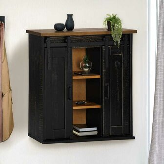 Hangkast HALDEN 2 schuifdeuren 75x22,5x70 cm grenenhout zwart 1