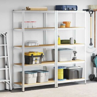 Opbergrek 5-laags 2 st staal en bewerkt hout zilverkleurig 3