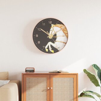 Wandklok &Oslash;29,5 cm polystyreen en glas goudkleurig en wit 1