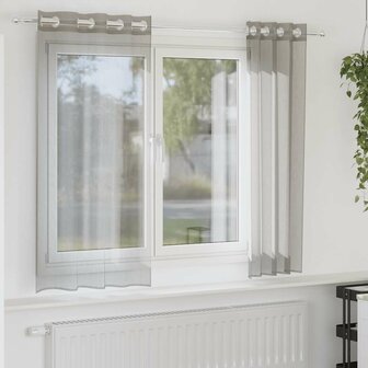 Gordijnen voile met doorvoertules 2 st 140x175 cm lichtgrijs 1
