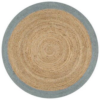 Vloerkleed handgemaakt met olijfgroene rand 90 cm jute 1