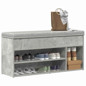 Schoenenbank 102x30,5x45 cm bewerkt hout betongrijs 1