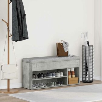 Schoenenbank 102x30,5x45 cm bewerkt hout betongrijs 3