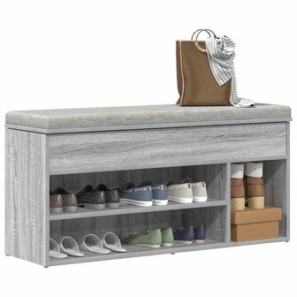 Schoenenbank 102x30,5x45cm bewerkt hout grijs sonoma eikenkleur 1