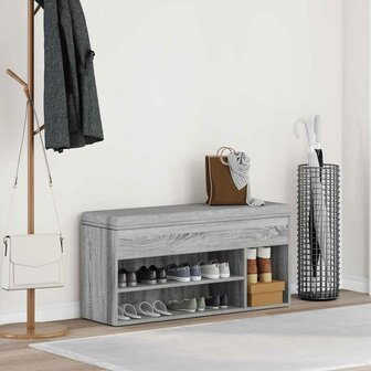 Schoenenbank 102x30,5x45cm bewerkt hout grijs sonoma eikenkleur 3